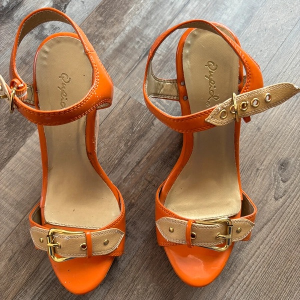Guess Orange and Tan Heeled Sandals